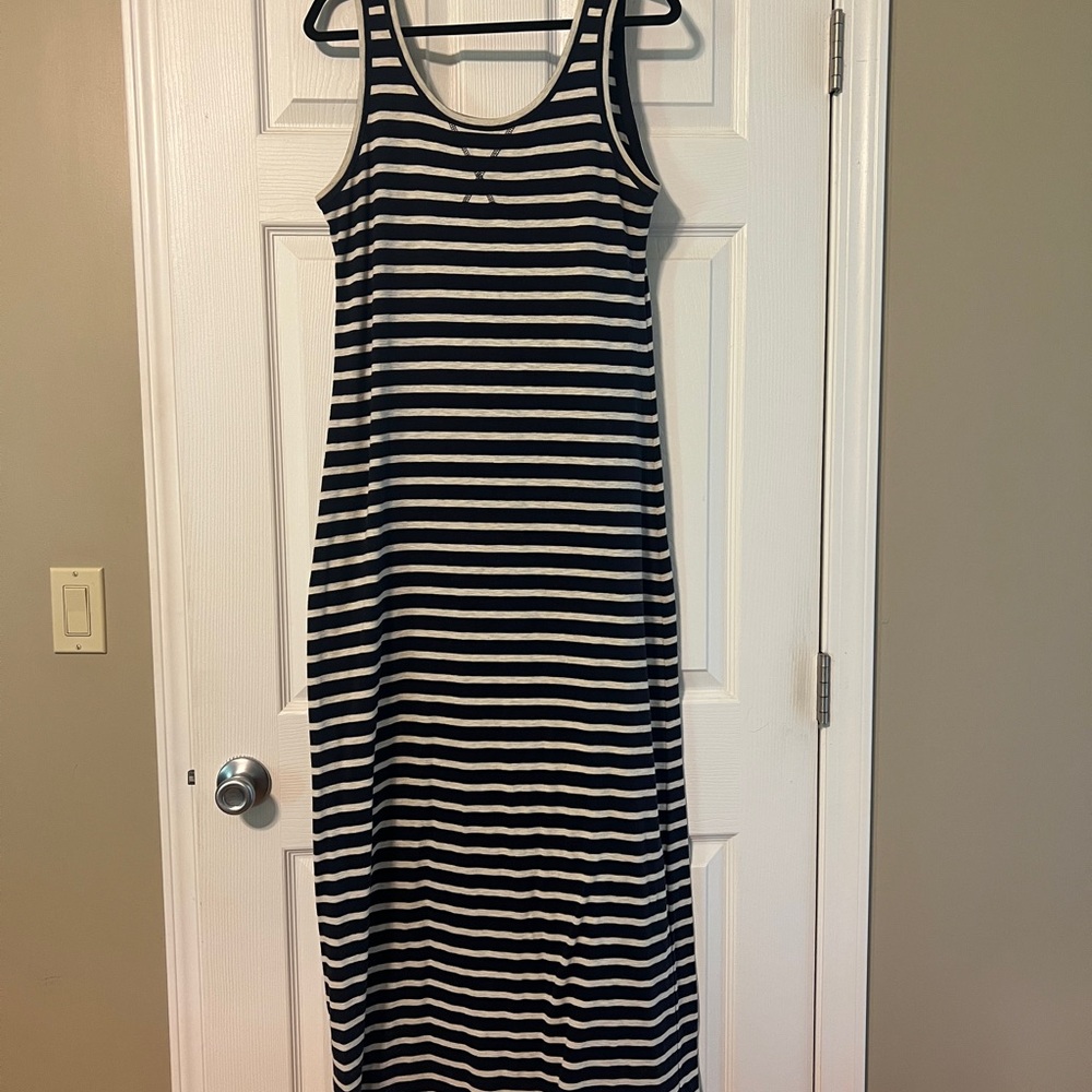 Loft Outlet Striped Navy and Cream Maxi Dress
